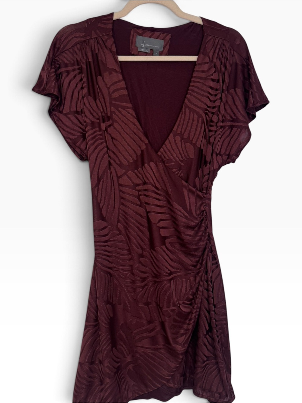 Maeve Anthropologie Burgundy Rust Ruched Wrap Dress XS